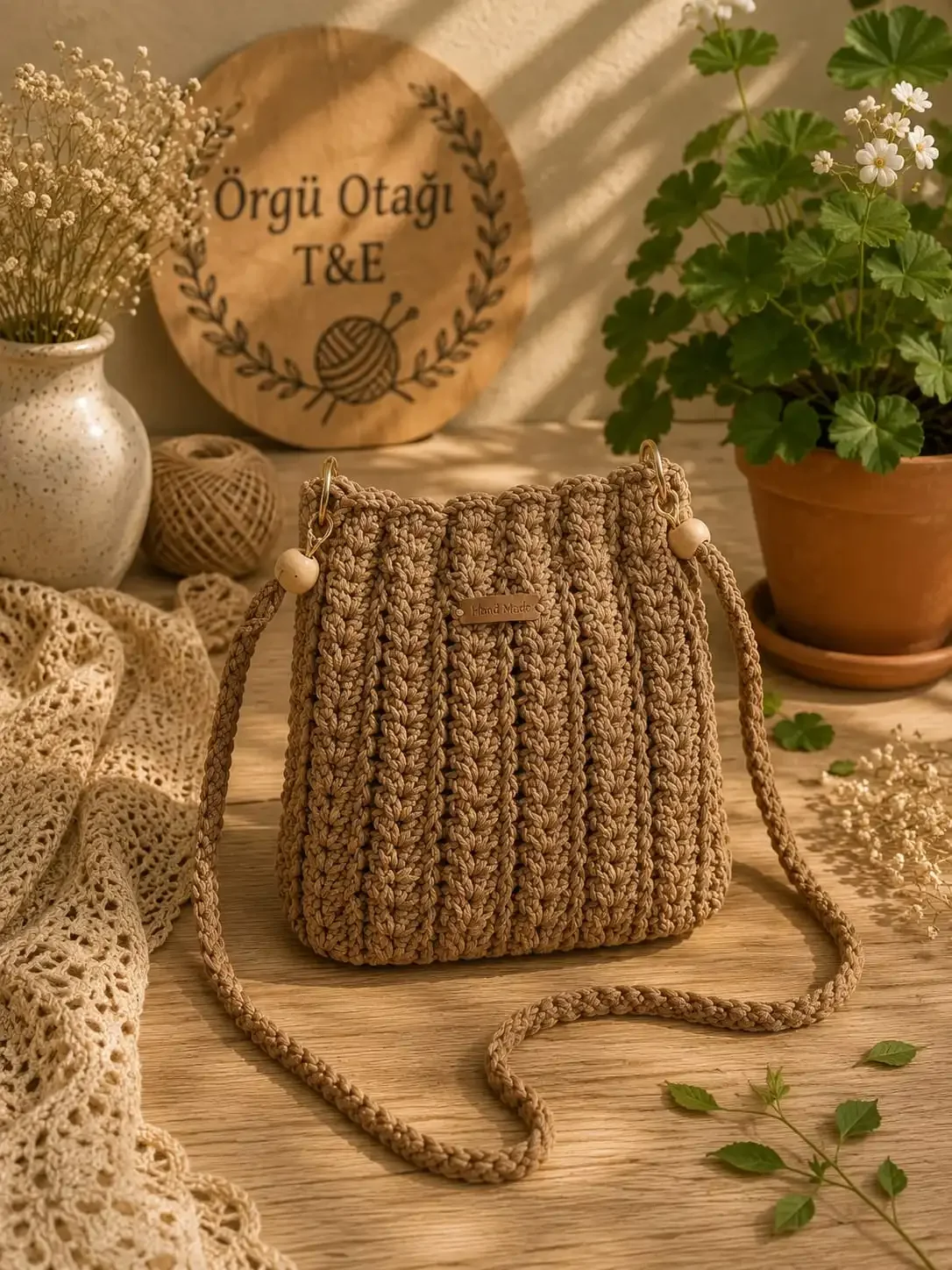 Örgü Otağı El Emeği Makrome Omuz Çantası - Günlük Bohem Kadın Çantası